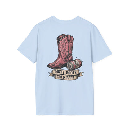 Dirty Boots Cold Beer T-Shirt — Vintage Cactus Cowboy Tee