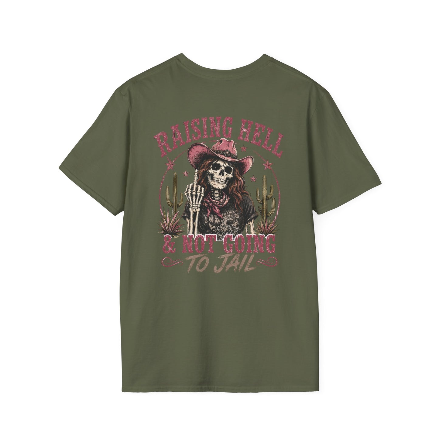 Raising Hell Skull Cowboy T-Shirt — "Raising Hell & Not Going to Jail" Vintage Cactus Tee