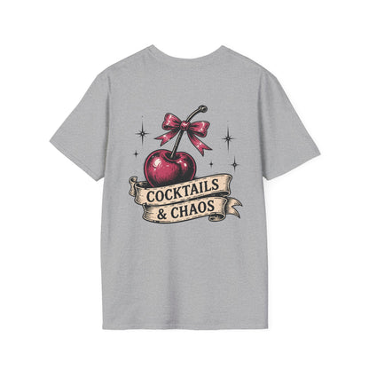 Cocktails & Chaos T-Shirt — Vintage Cherry Graphic Tee