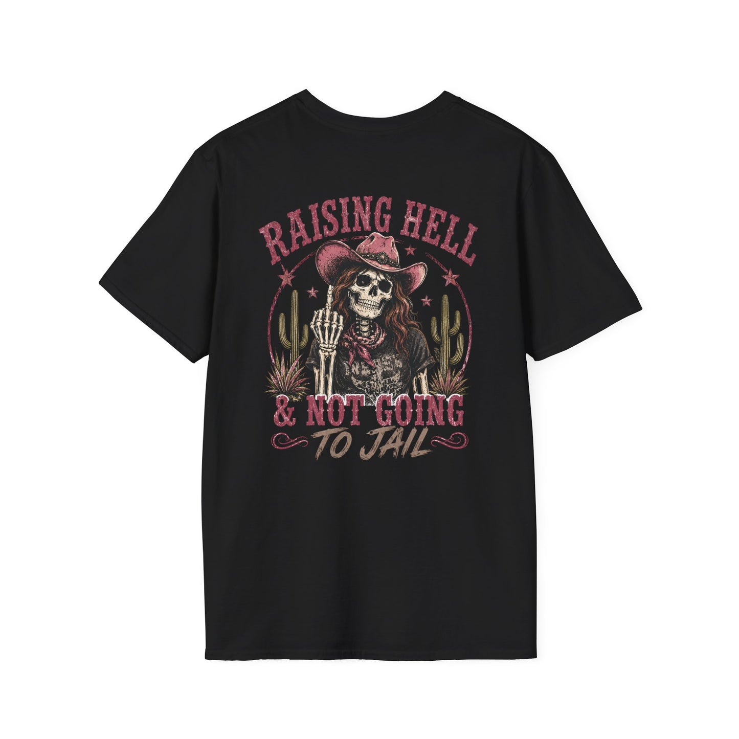 Raising Hell Skull Cowboy T-Shirt — "Raising Hell & Not Going to Jail" Vintage Cactus Tee