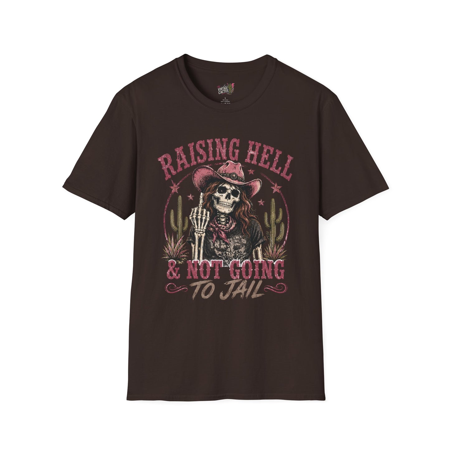 Raising Hell & Not Going to Jail Graphic T-Shirt — Western Skeleton Cowgirl Tee