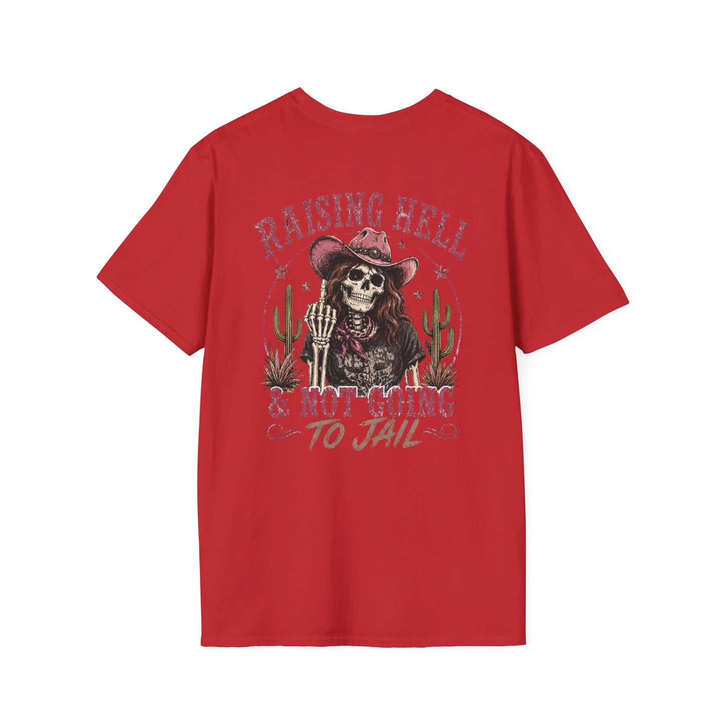 Raising Hell Skull Cowboy T-Shirt — "Raising Hell & Not Going to Jail" Vintage Cactus Tee