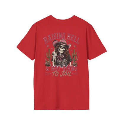 Raising Hell Skull Cowboy T-Shirt — "Raising Hell & Not Going to Jail" Vintage Cactus Tee
