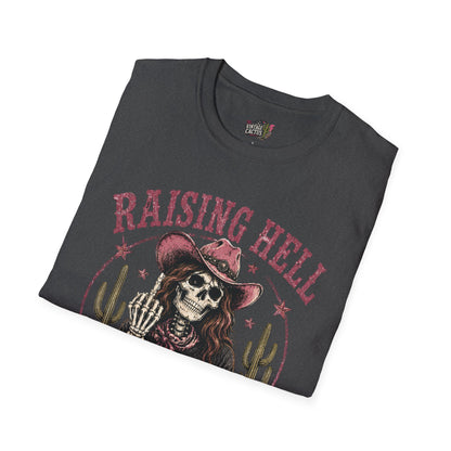 Raising Hell & Not Going to Jail Graphic T-Shirt — Western Skeleton Cowgirl Tee