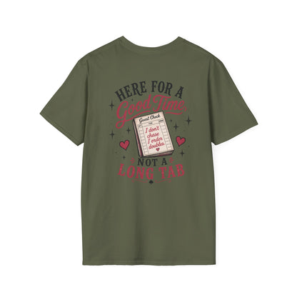 Graphic T-Shirt — “Here for a Good Time, Not a Long Tab” Retro Cactus Design