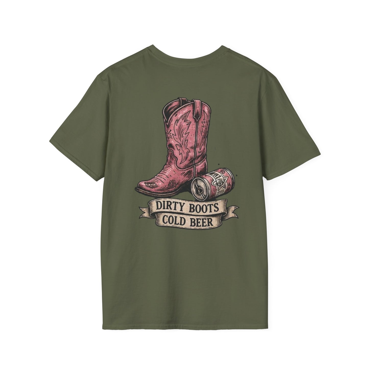 Dirty Boots Cold Beer T-Shirt — Vintage Cactus Cowboy Tee