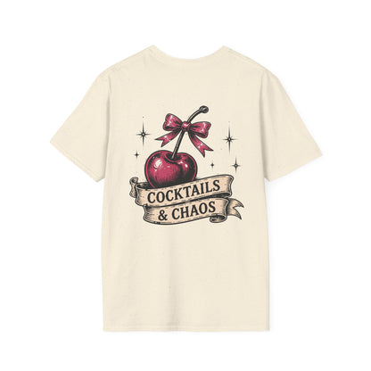 Cocktails & Chaos T-Shirt — Vintage Cherry Graphic Tee