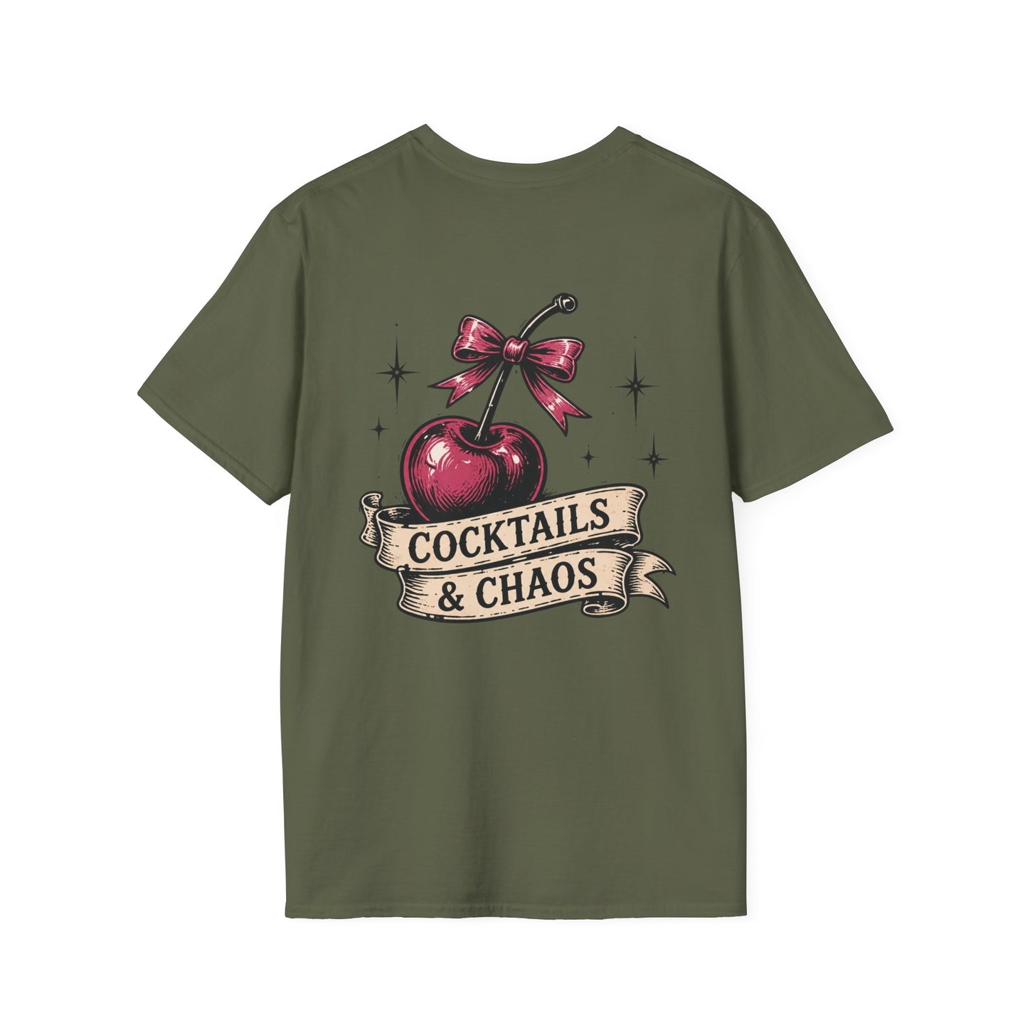 Cocktails & Chaos T-Shirt — Vintage Cherry Graphic Tee