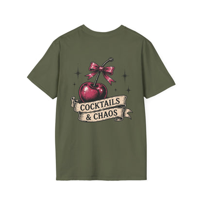 Cocktails & Chaos T-Shirt — Vintage Cherry Graphic Tee