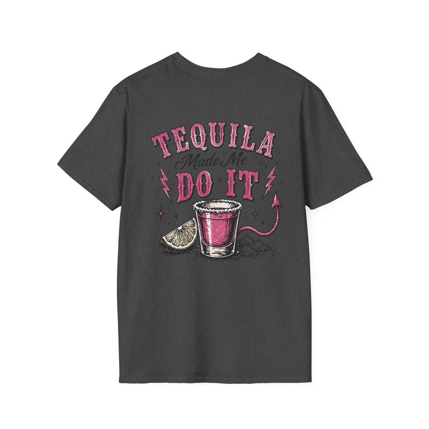 Tequila Made Me Do It T-Shirt — Vintage Cactus Shot Glass Graphic