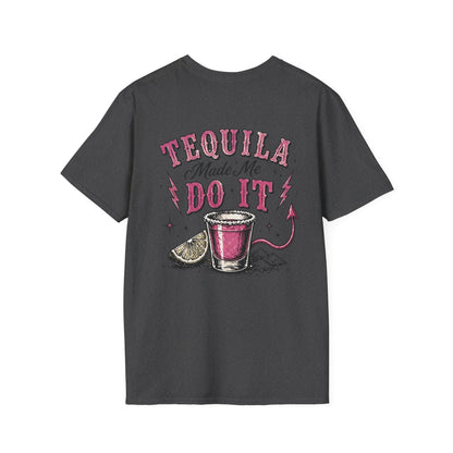 Tequila Made Me Do It T-Shirt — Vintage Cactus Shot Glass Graphic
