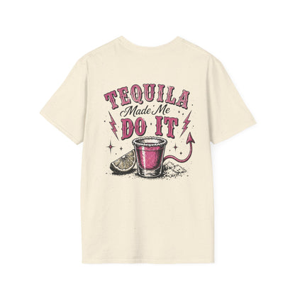 Tequila Made Me Do It T-Shirt — Vintage Cactus Shot Glass Graphic