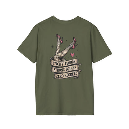 Vintage Cactus T-Shirt — “Sticky Floors, Strong Drinks, Zero Regrets” Retro Pinup Tee