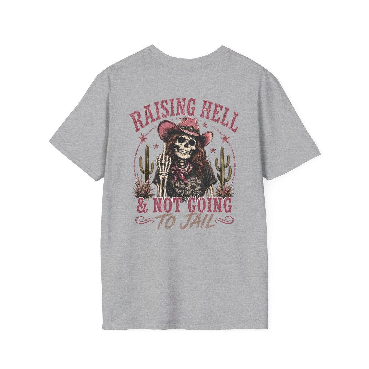Raising Hell Skull Cowboy T-Shirt — "Raising Hell & Not Going to Jail" Vintage Cactus Tee
