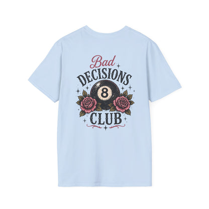 Bad Decisions Club T-Shirt — Vintage 8-Ball & Rose Graphic Tee