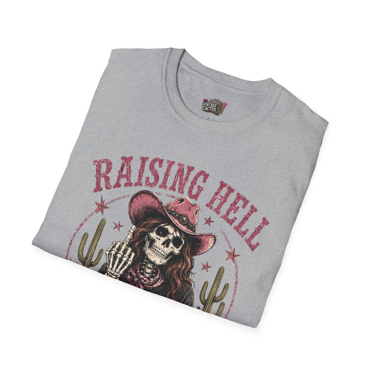 Raising Hell & Not Going to Jail Graphic T-Shirt — Western Skeleton Cowgirl Tee