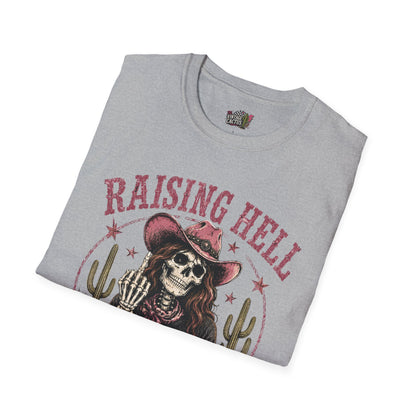 Raising Hell & Not Going to Jail Graphic T-Shirt — Western Skeleton Cowgirl Tee