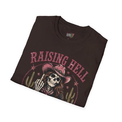 Raising Hell & Not Going to Jail Graphic T-Shirt — Western Skeleton Cowgirl Tee