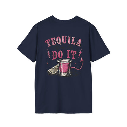 Tequila Made Me Do It T-Shirt — Vintage Cactus Shot Glass Graphic