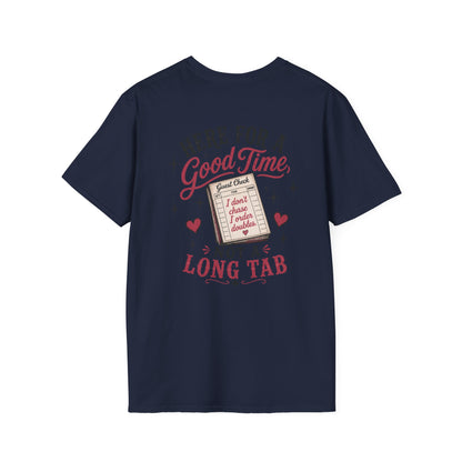 Graphic T-Shirt — “Here for a Good Time, Not a Long Tab” Retro Cactus Design