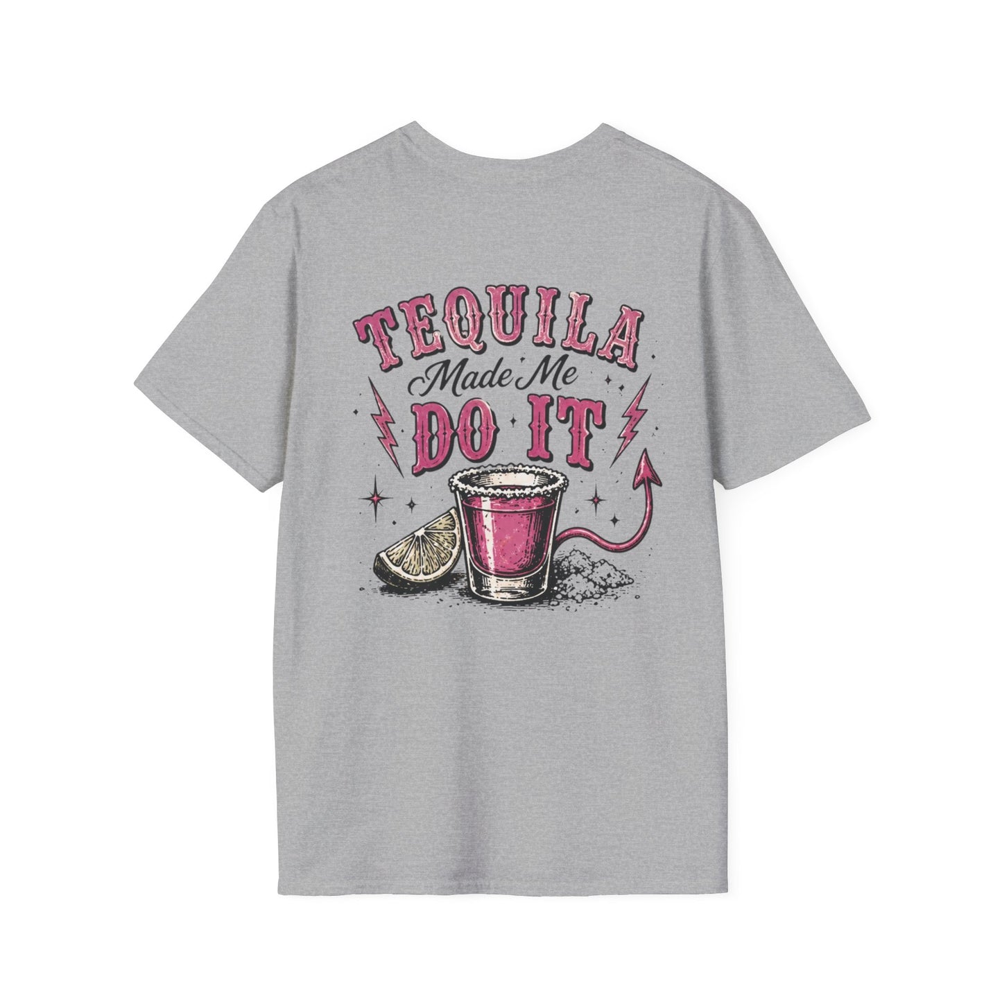 Tequila Made Me Do It T-Shirt — Vintage Cactus Shot Glass Graphic