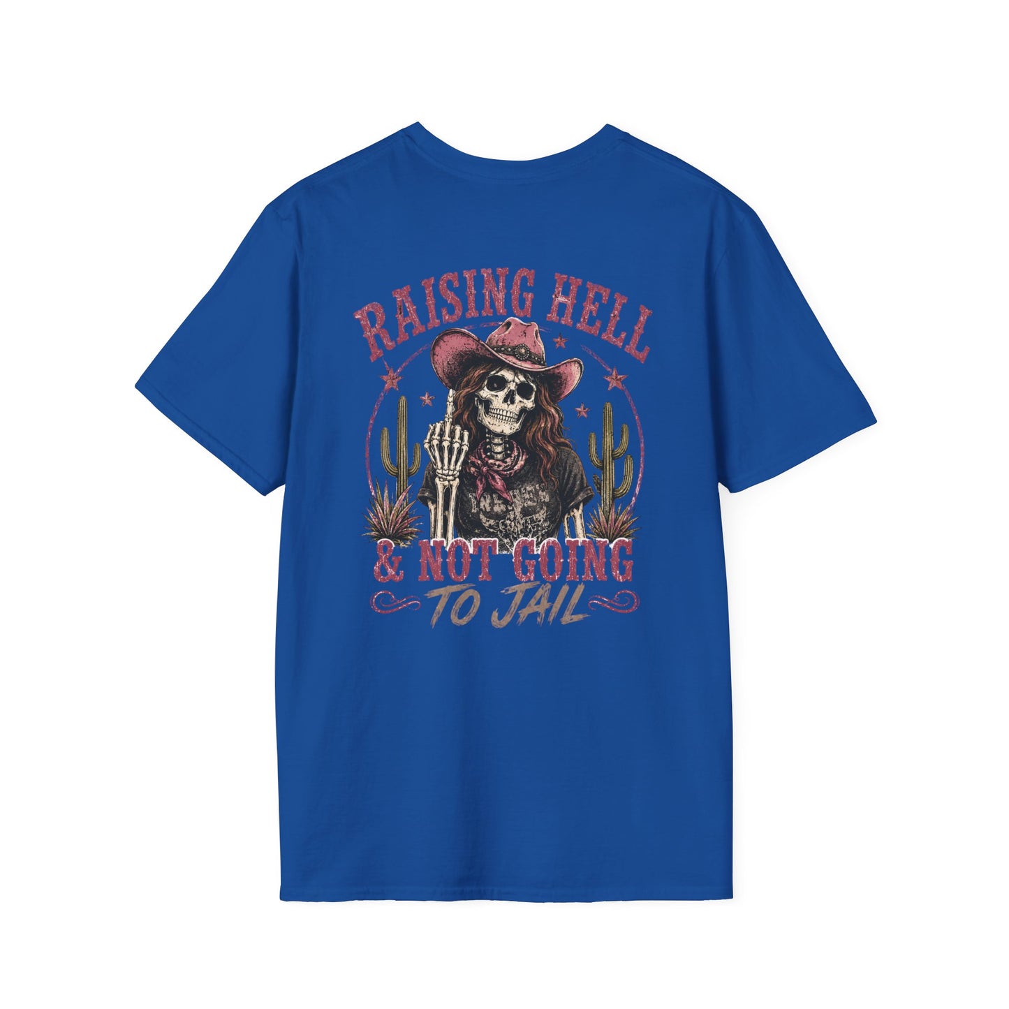 Raising Hell Skull Cowboy T-Shirt — "Raising Hell & Not Going to Jail" Vintage Cactus Tee