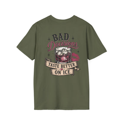 Bad Decisions T-Shirt — "Bad Decisions Taste Better on Ice" Retro Bar Graphic Tee