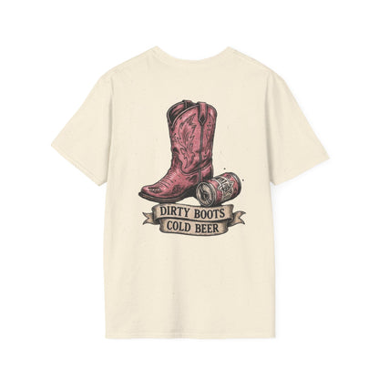 Dirty Boots Cold Beer T-Shirt — Vintage Cactus Cowboy Tee