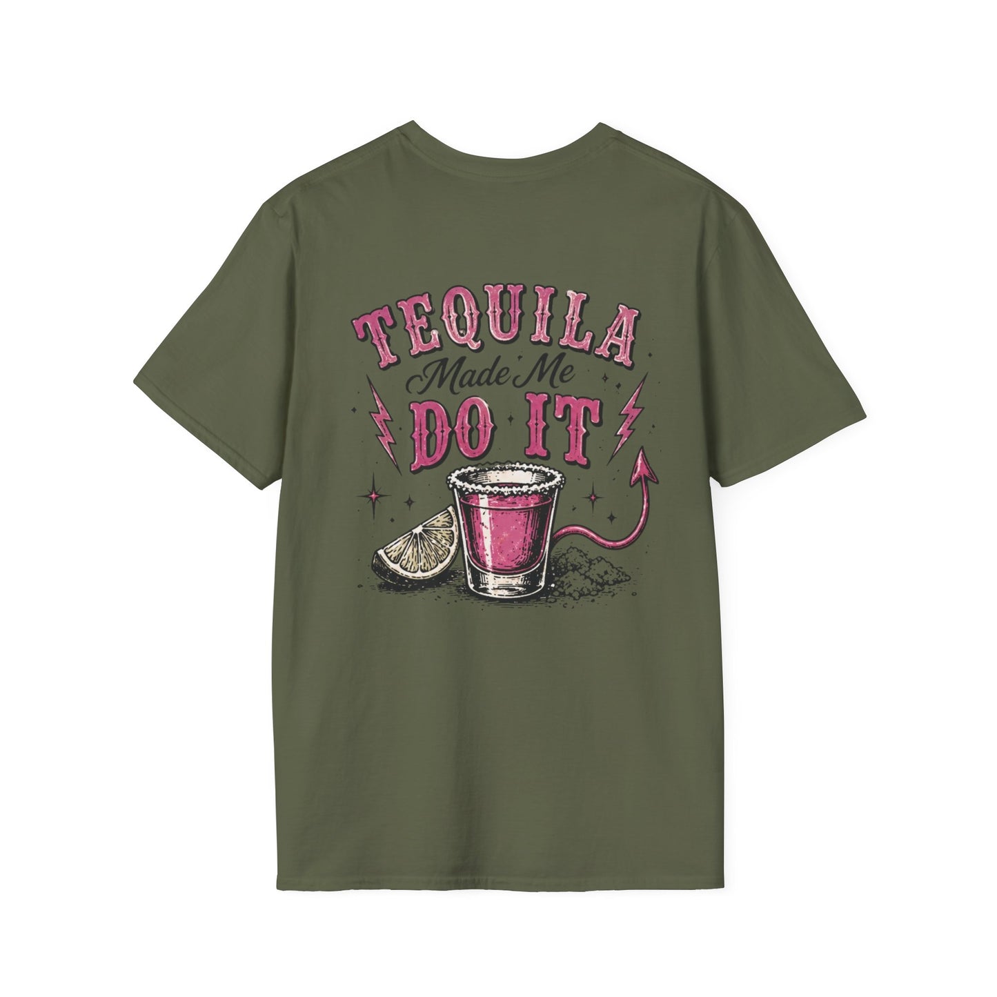 Tequila Made Me Do It T-Shirt — Vintage Cactus Shot Glass Graphic