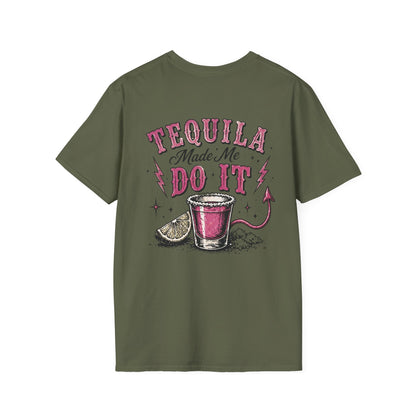 Tequila Made Me Do It T-Shirt — Vintage Cactus Shot Glass Graphic
