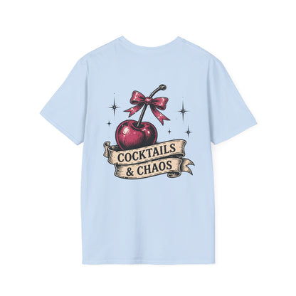 Cocktails & Chaos T-Shirt — Vintage Cherry Graphic Tee