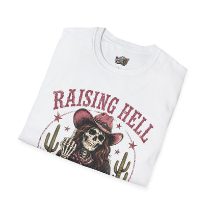 Raising Hell & Not Going to Jail Graphic T-Shirt — Western Skeleton Cowgirl Tee