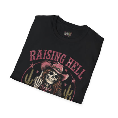 Raising Hell & Not Going to Jail Graphic T-Shirt — Western Skeleton Cowgirl Tee
