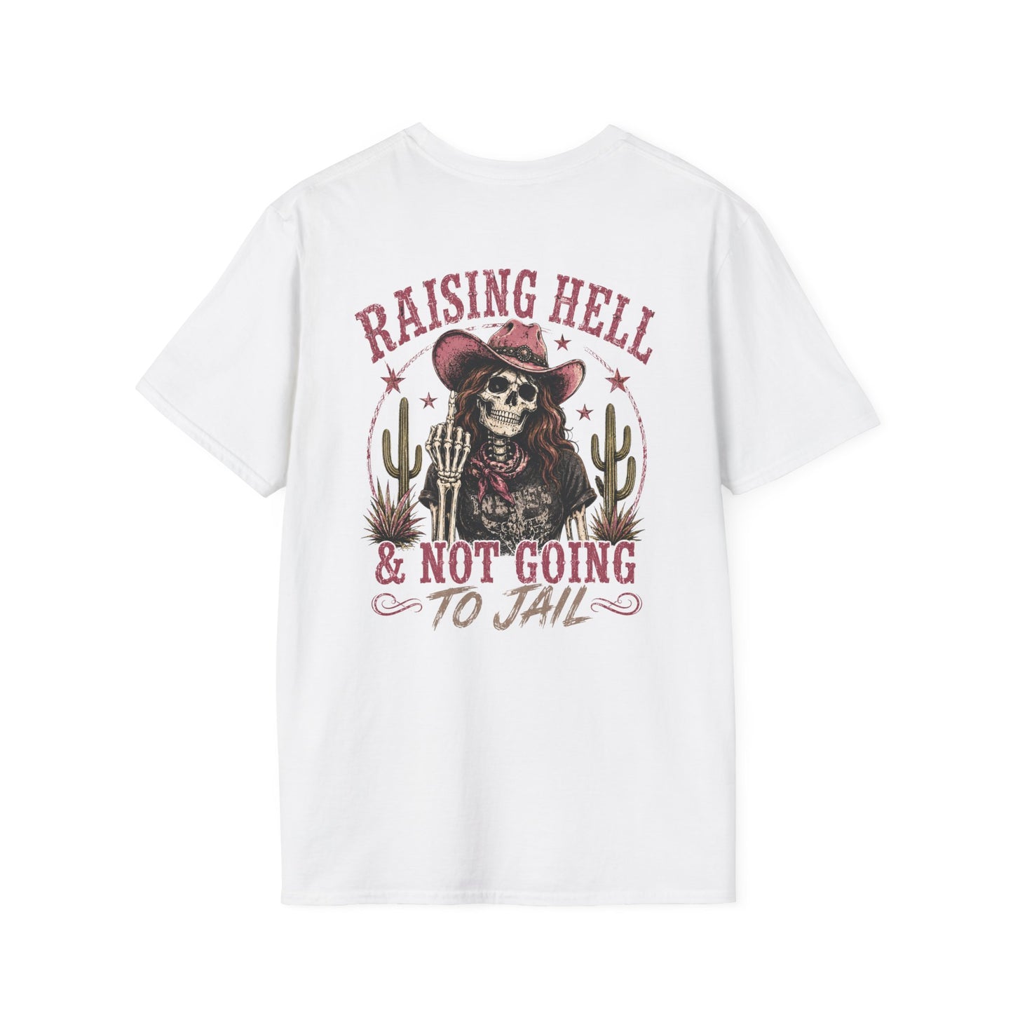 Raising Hell Skull Cowboy T-Shirt — "Raising Hell & Not Going to Jail" Vintage Cactus Tee