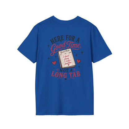 Graphic T-Shirt — “Here for a Good Time, Not a Long Tab” Retro Cactus Design