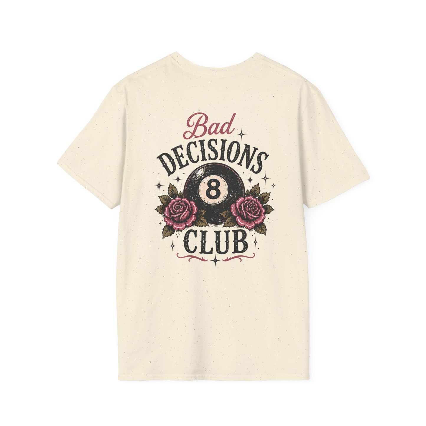 Bad Decisions Club T-Shirt — Vintage 8-Ball & Rose Graphic Tee