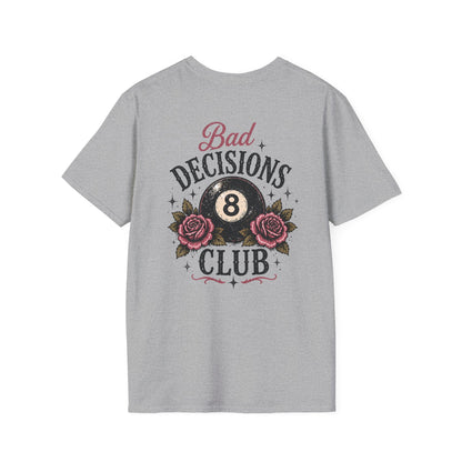 Bad Decisions Club T-Shirt — Vintage 8-Ball & Rose Graphic Tee