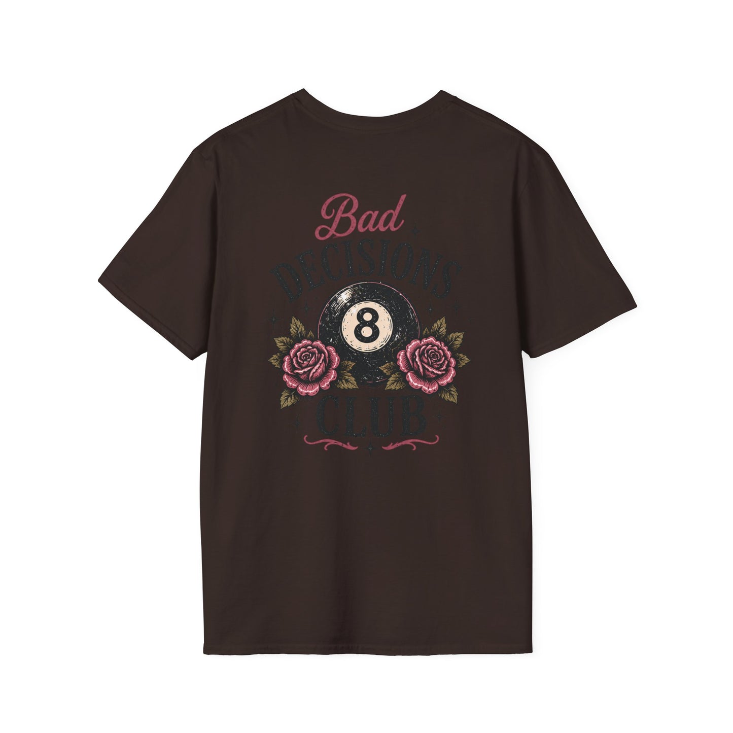 Bad Decisions Club T-Shirt — Vintage 8-Ball & Rose Graphic Tee
