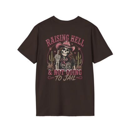 Raising Hell Skull Cowboy T-Shirt — "Raising Hell & Not Going to Jail" Vintage Cactus Tee