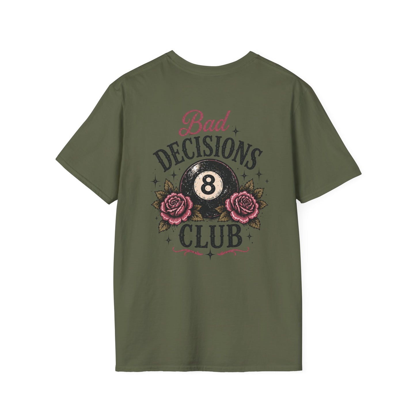 Bad Decisions Club T-Shirt — Vintage 8-Ball & Rose Graphic Tee