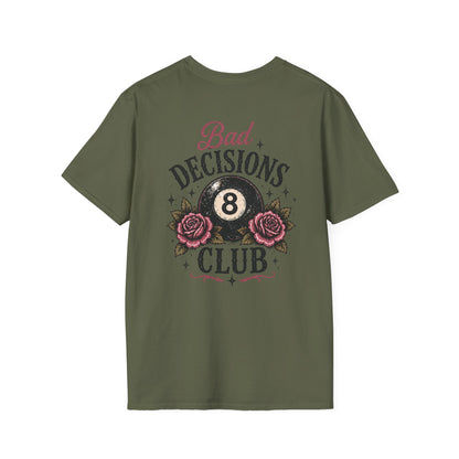 Bad Decisions Club T-Shirt — Vintage 8-Ball & Rose Graphic Tee