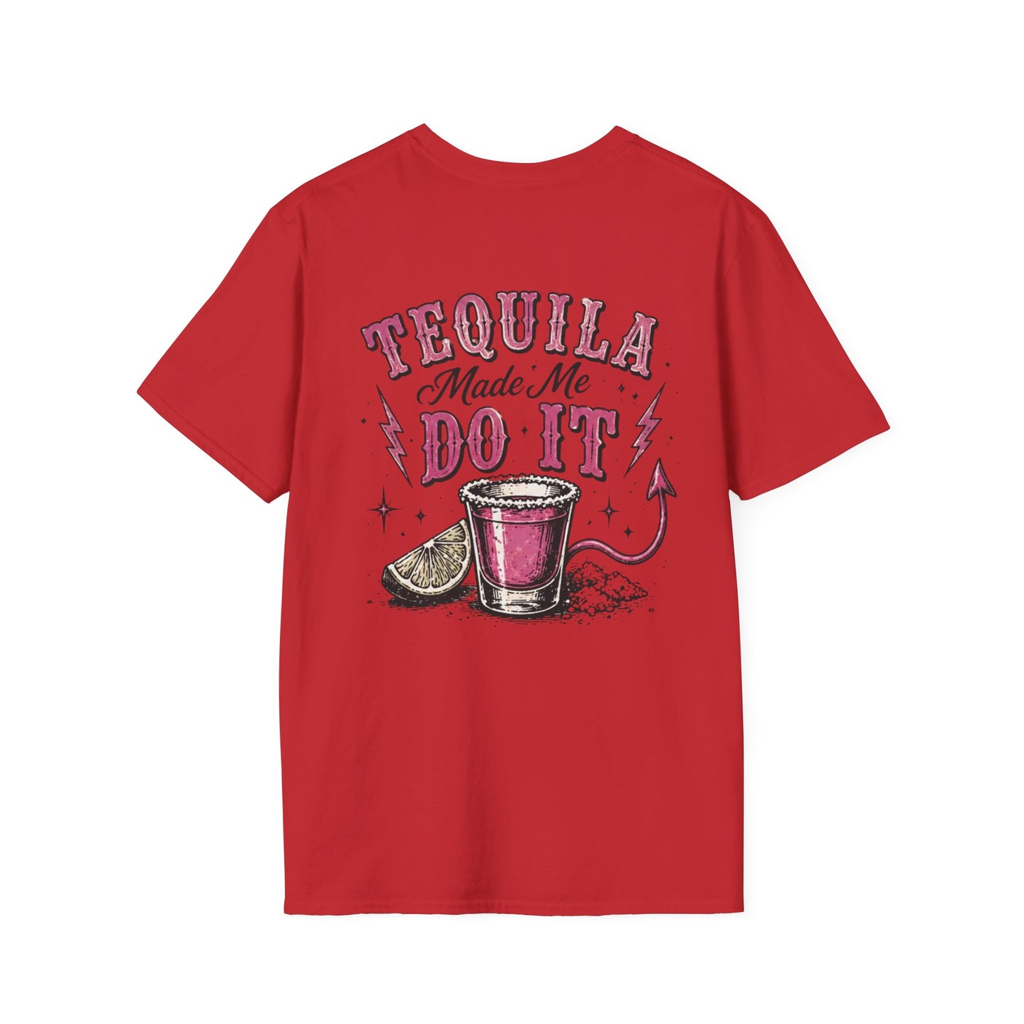 Tequila Made Me Do It T-Shirt — Vintage Cactus Shot Glass Graphic