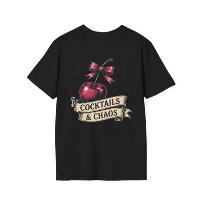 Cocktails & Chaos T-Shirt — Vintage Cherry Graphic Tee