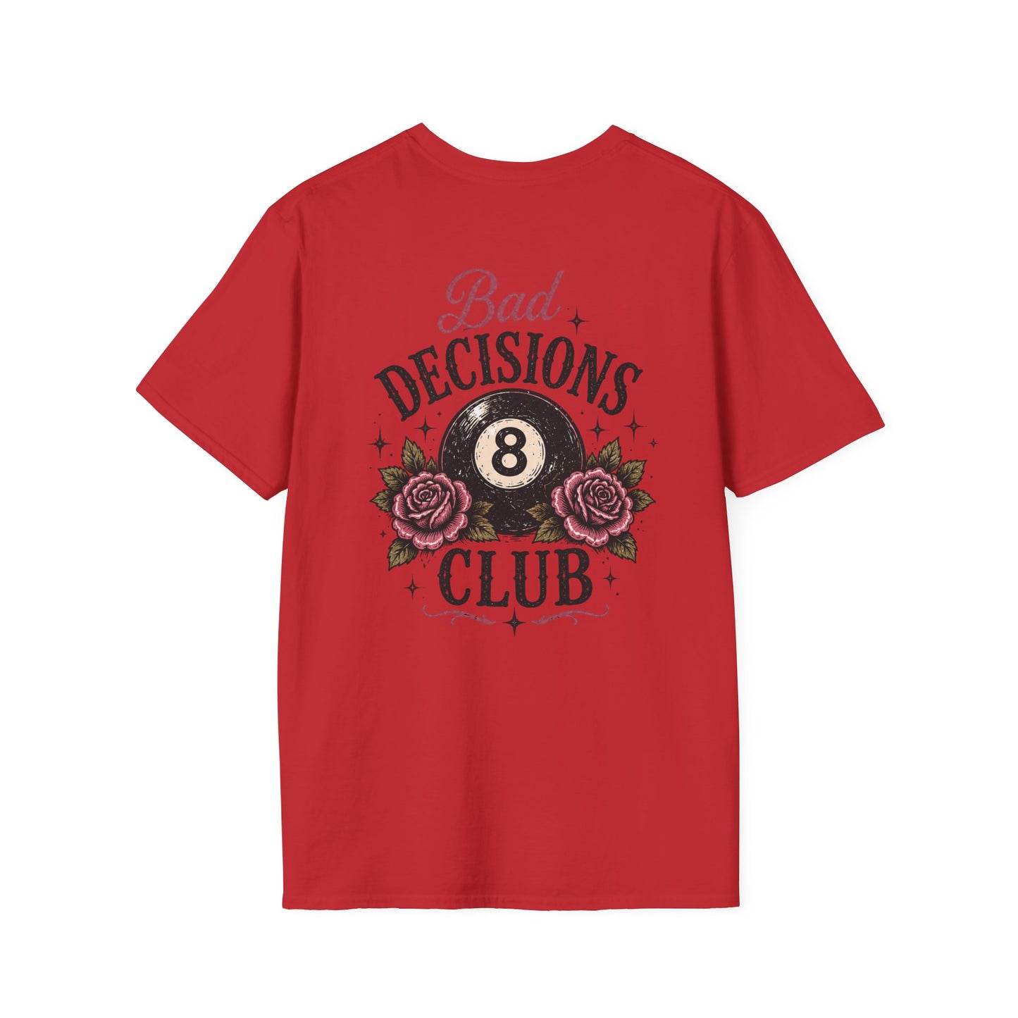 Bad Decisions Club T-Shirt — Vintage 8-Ball & Rose Graphic Tee