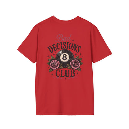 Bad Decisions Club T-Shirt — Vintage 8-Ball & Rose Graphic Tee