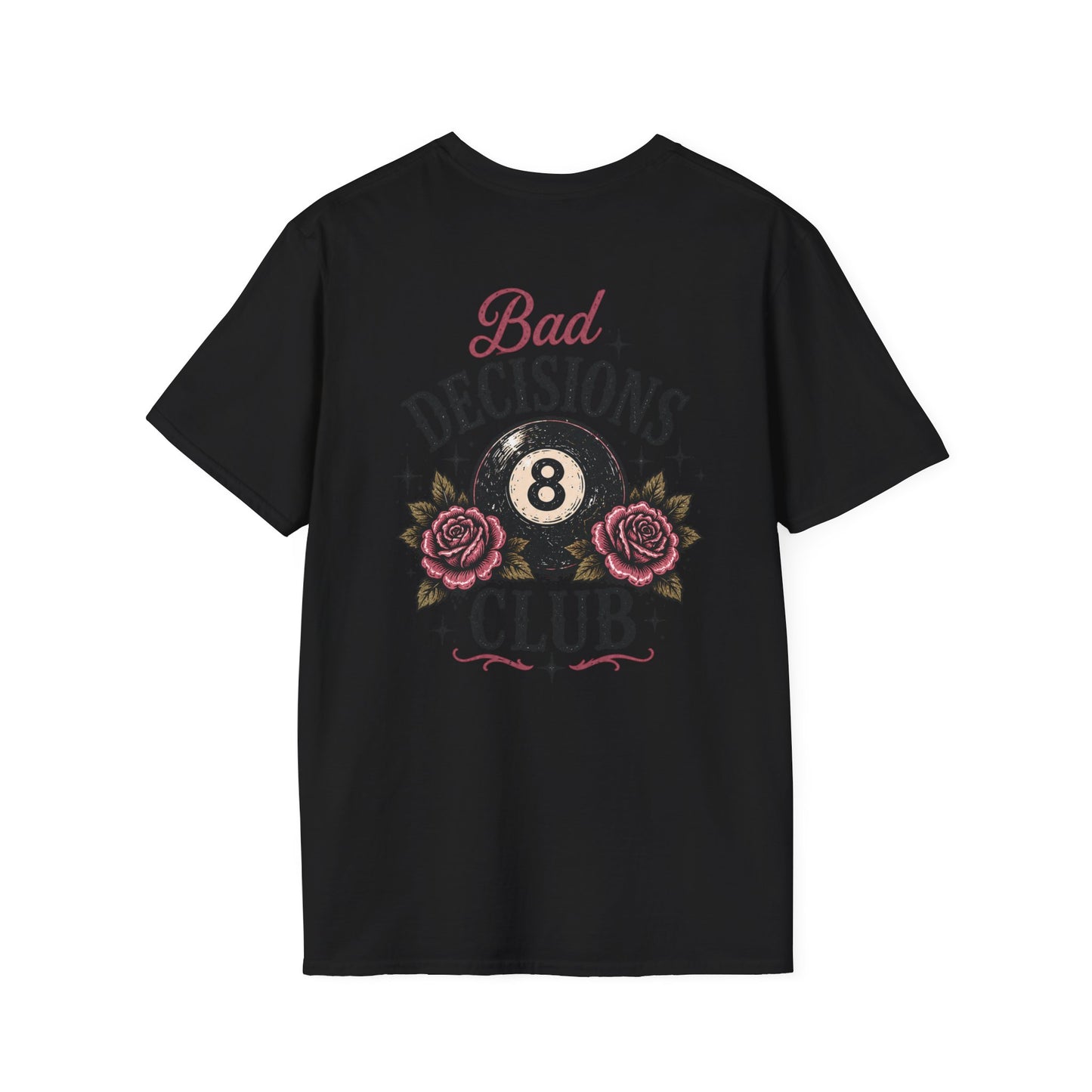 Bad Decisions Club T-Shirt — Vintage 8-Ball & Rose Graphic Tee