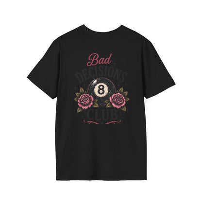 Bad Decisions Club T-Shirt — Vintage 8-Ball & Rose Graphic Tee