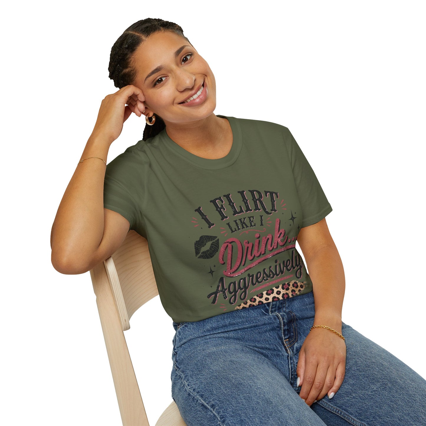 Flirty Leopard “I Flirt Like I Drink…Aggressively” T-Shirt
