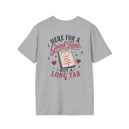 Graphic T-Shirt — “Here for a Good Time, Not a Long Tab” Retro Cactus Design