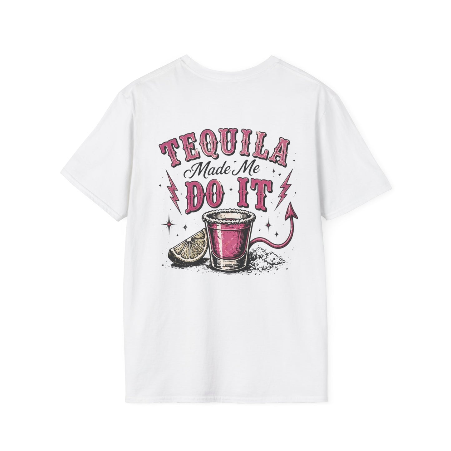 Tequila Made Me Do It T-Shirt — Vintage Cactus Shot Glass Graphic